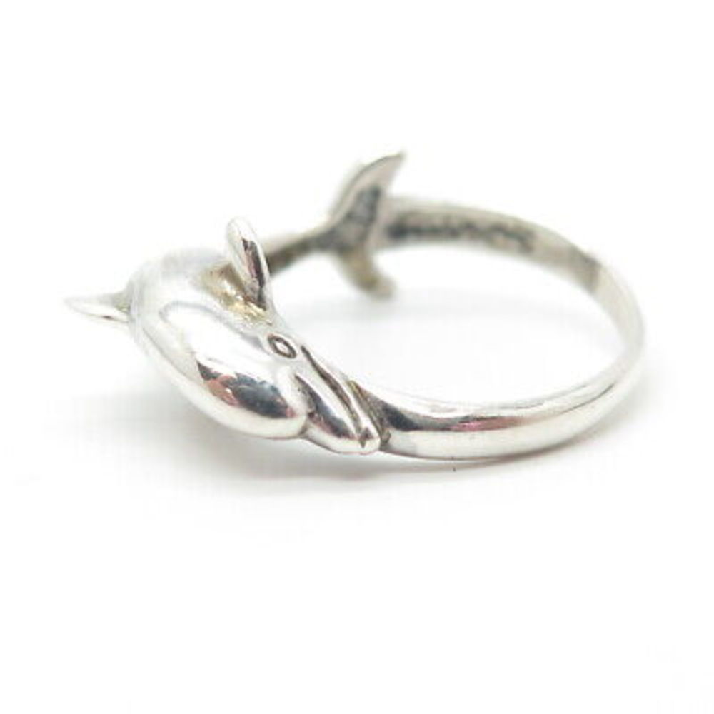 925 Sterling Silver Vintage Silver Cloud Friendly Dolphin Ring Size 7 - Picture 6 of 8